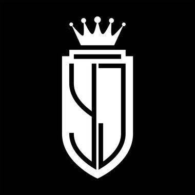 YJ Vector logosu Kraliyet Taç Minimalist baş harfleri, zarif bir stil ve iç kalkan çizgisi.