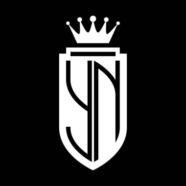 YN Vektör logosu Kraliyet Taç Minimalist baş harfleri, zarif bir stil ve iç kalkan çizgisi.