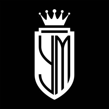 YM Vektör logosu Kraliyet Taç Minimalist baş harfleri, zarif bir stil ve iç kalkan çizgisi.