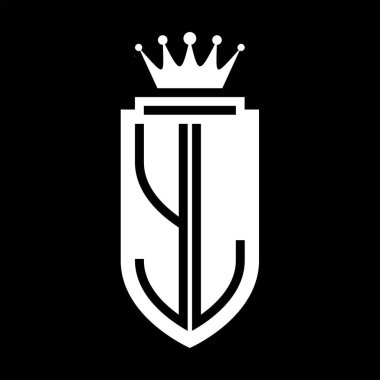 YL Vektör logosu Kraliyet Taç Minimalist baş harfleri, zarif bir stil ve iç kalkan çizgisi.