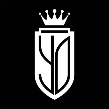 YO Vektör logosu Kraliyet Kraliyet Taç Minimalist baş harfleri, zarif bir stil ve iç kalkan çizgisi.