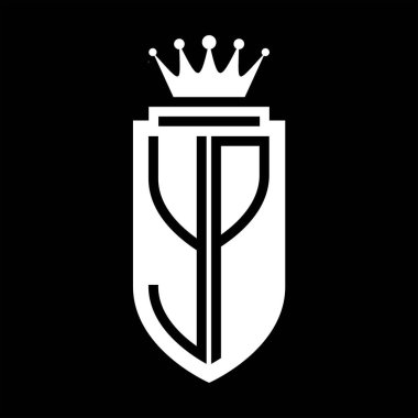 YP Vektör logosu Kraliyet Taç Minimalist baş harfleri, zarif bir stil ve iç kalkan çizgisi.