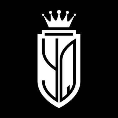 YQ Vektör logosu Kraliyet Taç Minimalist baş harfleri, zarif bir stil ve iç kalkan çizgisi.