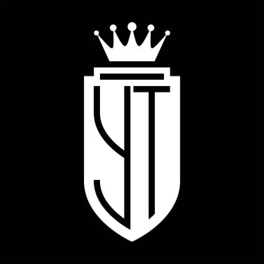 YT Vektör logosu Kraliyet Taç Minimalist baş harfleri, zarif bir stil ve iç kalkan çizgisi.