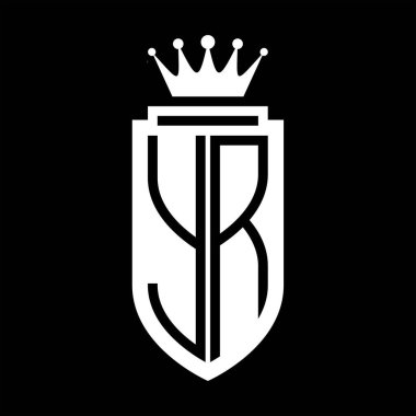 YR Vektör logosu Kraliyet Taç Minimalist baş harfleri, zarif bir stil ve iç kalkan çizgisi.