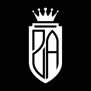 ZA Vektör logosu Kraliyet Taç Minimalist baş harfleri, zarif bir stil ve iç kalkan çizgisi.