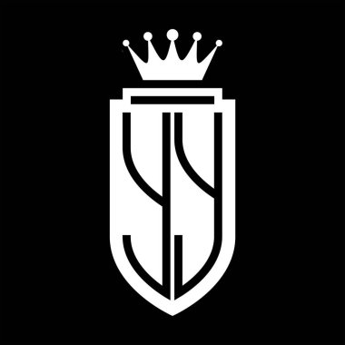 YY Vektör logosu Kraliyet Taç Minimalist baş harfleri, zarif bir stil ve iç kalkan çizgisi.