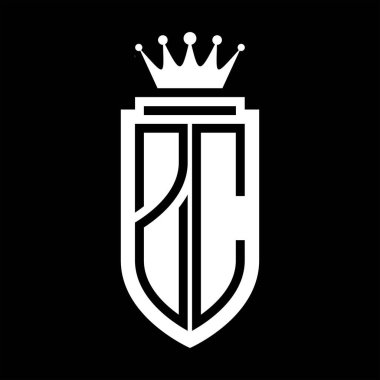 ZC Vektör logosu Kraliyet Taç Minimalist baş harfleri, zarif bir stil ve iç kalkan çizgisi.