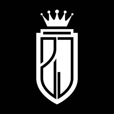 ZJ Vektör logosu Kraliyet Taç Minimalist baş harfleri, zarif bir stil ve iç kalkan çizgisi.