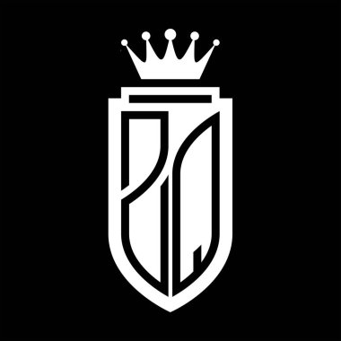 ZQ Vector logo initials shield with royal crown minimalist, elegant style with inside shield outline
