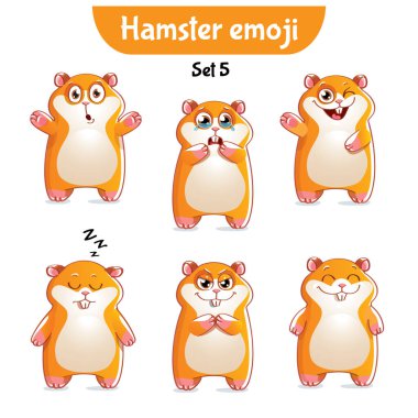 Tatlı hamster karakterlerinin vektör seti. 5. Set