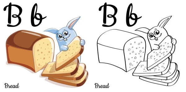 Ekmek. Vektör alfabesi harfi B, renklendirme sayfası — Stok Vektör