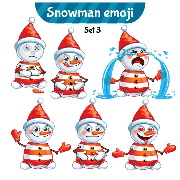 Conjunto vectorial de lindos personajes de muñeco de nieve. Set 3 — Vector de stock