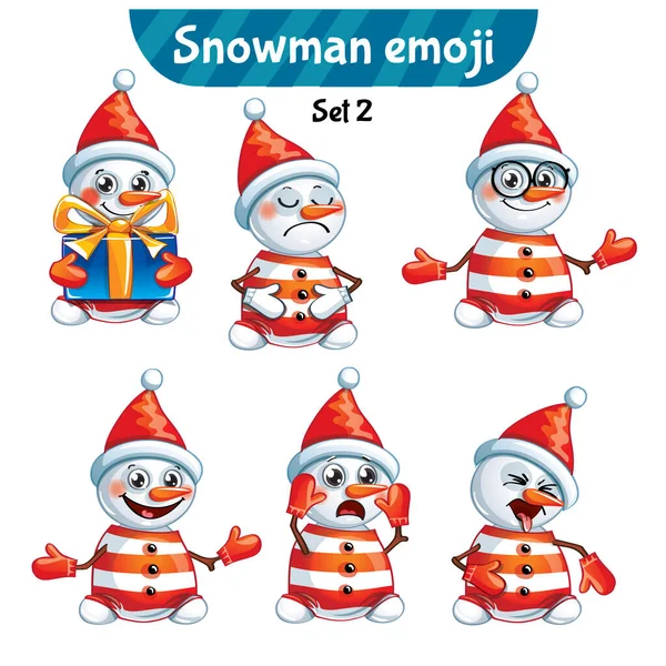 Ensemble vectoriel de personnages de bonhomme de neige mignons. Ensemble 2 — Image vectorielle