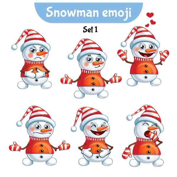 Ensemble vectoriel de personnages de bonhomme de neige mignons. Ensemble 1 — Image vectorielle