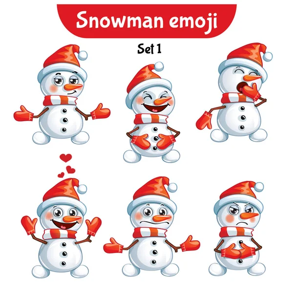 Vector set of cute snowman characters. Set 1 — Stock Vector