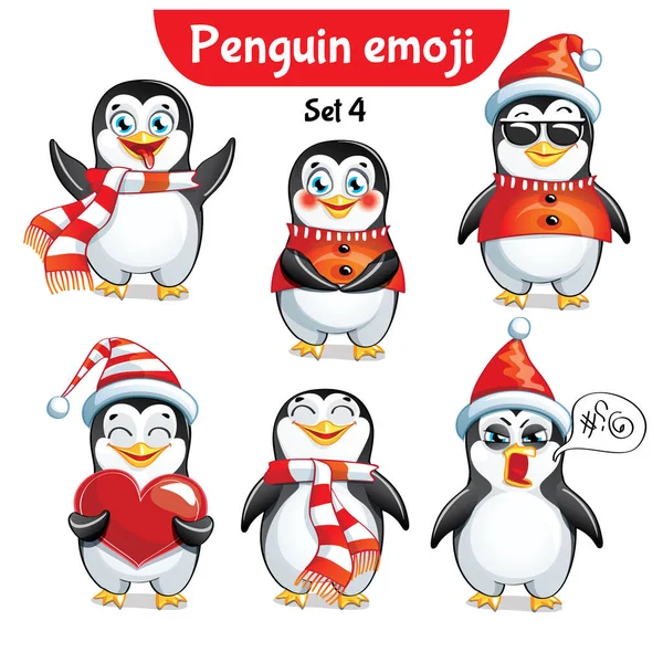 Vector set van kerst pinguïn karakters. Set 4 — Stockvector