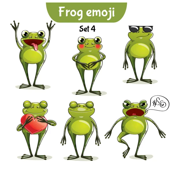 Vector set of cute frog characters. Set 4 — Stock Vector