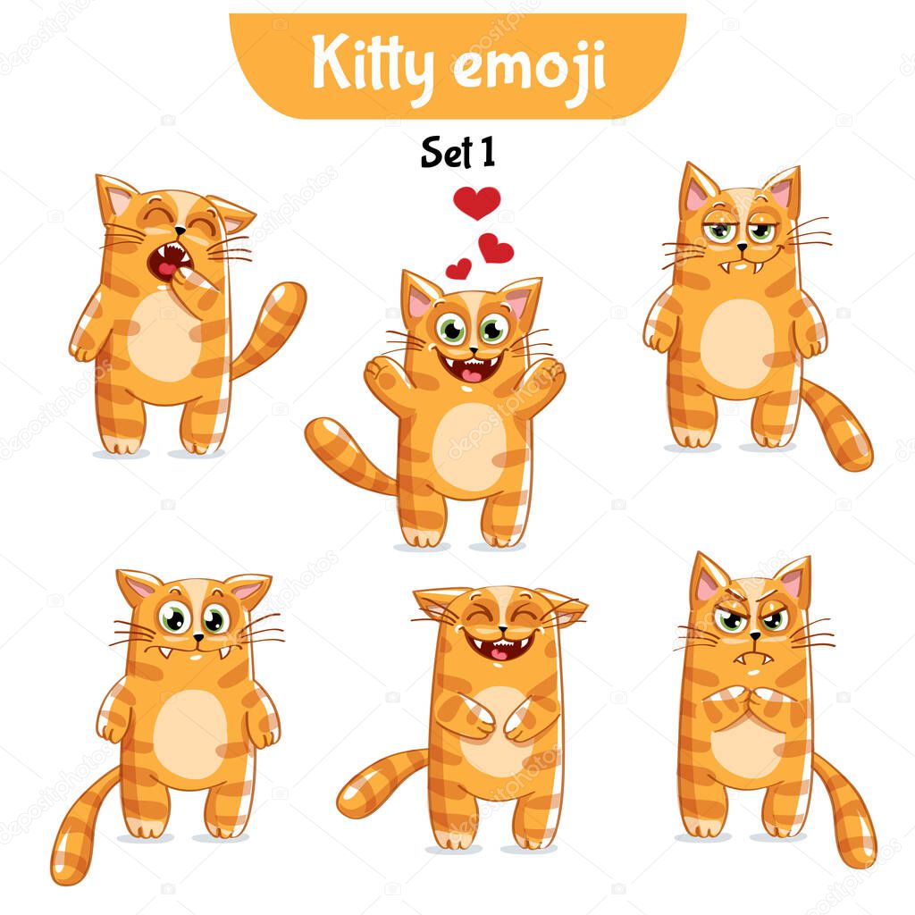Vector set of cute cat characters. Set 1