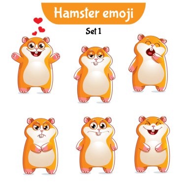 Tatlı hamster karakterlerinin vektör seti. 1. Set
