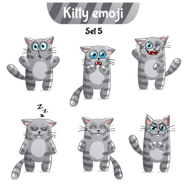 Tekir kedi karakterlerinin vektör kümesi. 5. Set