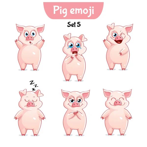 Conjunto vectorial de lindos personajes de cerdo. Set 5 — Vector de stock