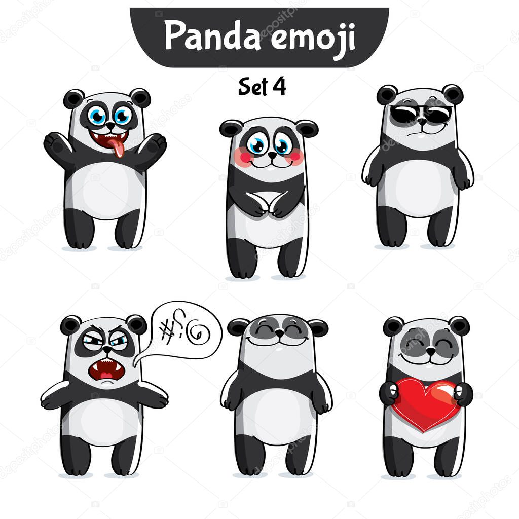 Vector set of cute panda characters. Set 4