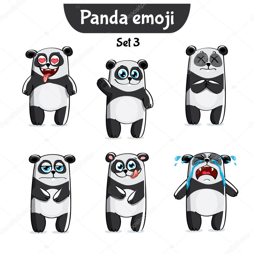 Vector set of cute panda characters. Set 3