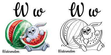 Karpuz. Alfabe harfi W, renklendirme sayfası