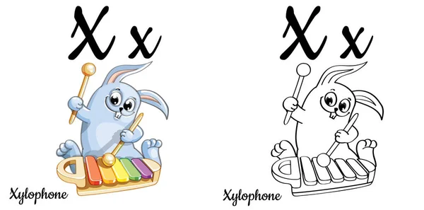 Xylofon. Vektor alfabetet bokstav X, färg sida — Stock vektor