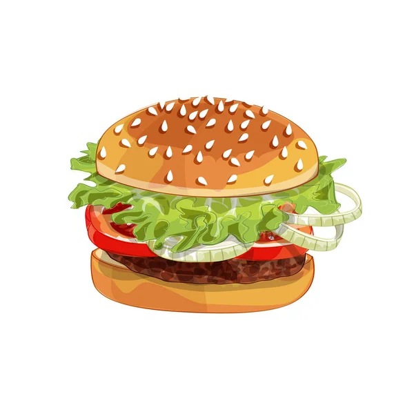 Vecteur coloré grand hamburger sur n'importe quel fond — Image vectorielle