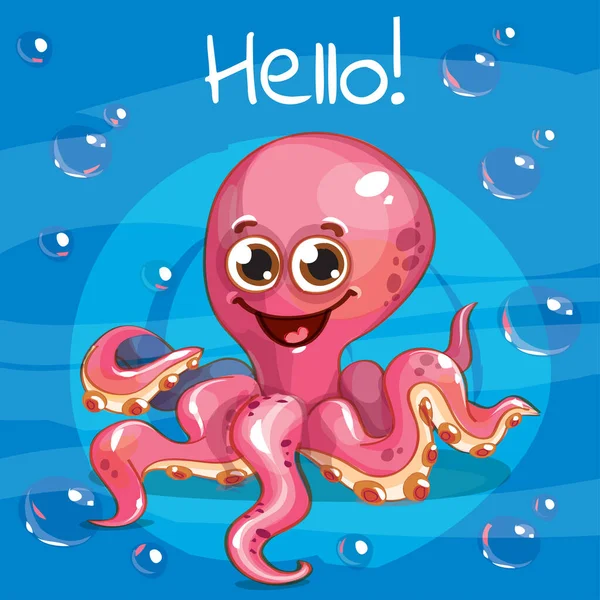 Vektorová ilustrace kreslené chobotnice. Ahoj. — Stockový vektor