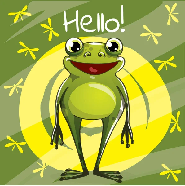 Vector illustration of cartoon frog. Hello. — Stock Vector