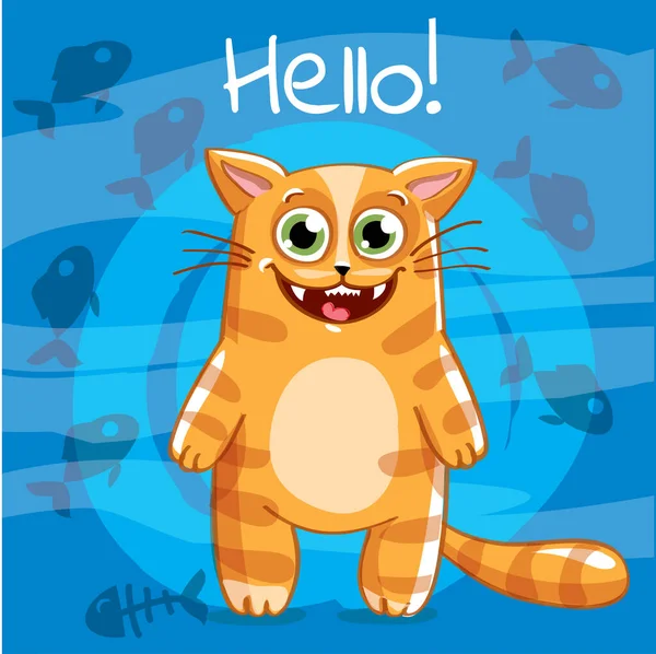 Vector illustration of cartoon cat. Hello. — Stock Vector