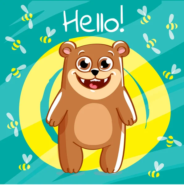 Векторная иллюстрация мультяшного медведя. Hello. — стоковый вектор