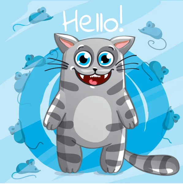 Vector illustration of cartoon cat. Hello — Stock Vector