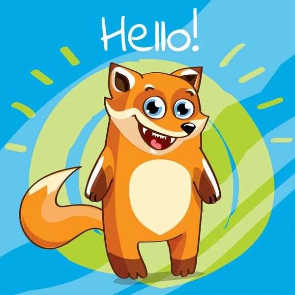 Vector illustration of cartoon fox. Hello. — Stock Vector