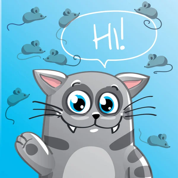 Illustrazione vettoriale del gatto del fumetto. Ciao. — Vettoriale Stock