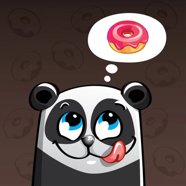 Ilustración vectorial de panda de dibujos animados y donut — Vector de stock