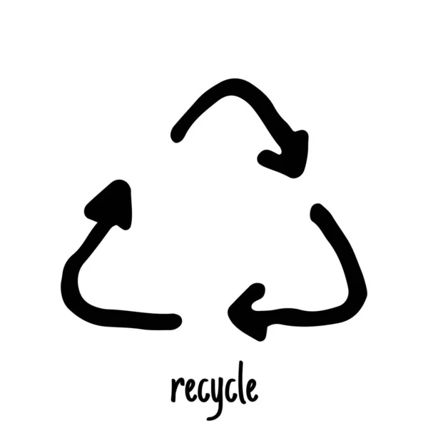 Symbole de recyclage dessiné à la main, isolé sur fond blanc, vecteur — Image vectorielle