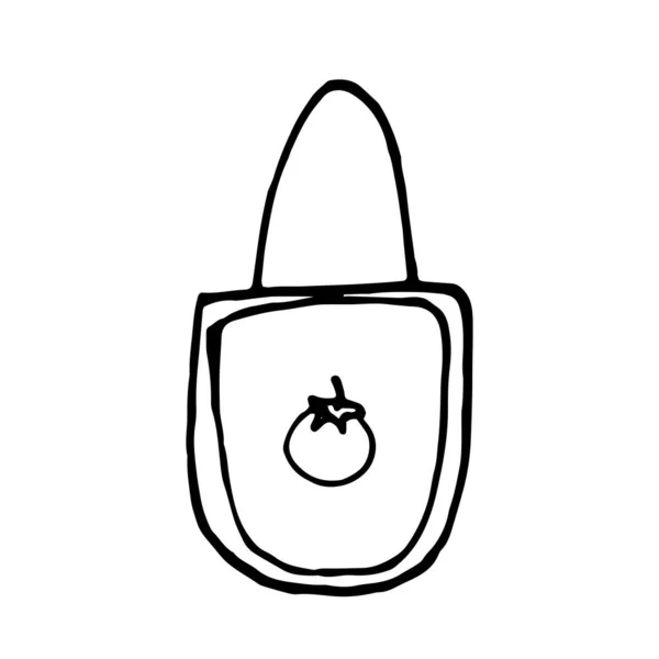 Domatesli el yapımı eko çanta. Yeniden kullanılabilir eko alıcısı. Modern moda tekniğinde pamuk kesesi ile sıfır atık kavramı. Tek renkli Doodle biçimi, vektör — Stok Vektör