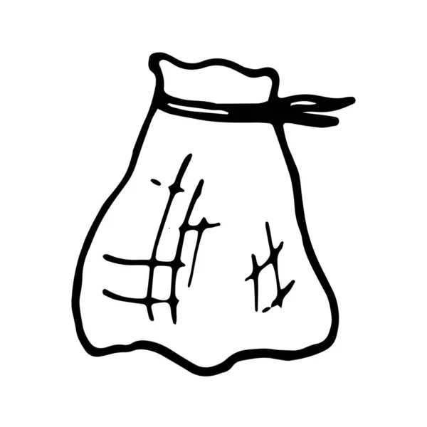 ECO-bomull väska isolerad på en vit bakgrund. Påse för kryddor, kryddor och spannmål. Miljövänlig väska. Vektor illustration i Doodle stil. — Stock vektor