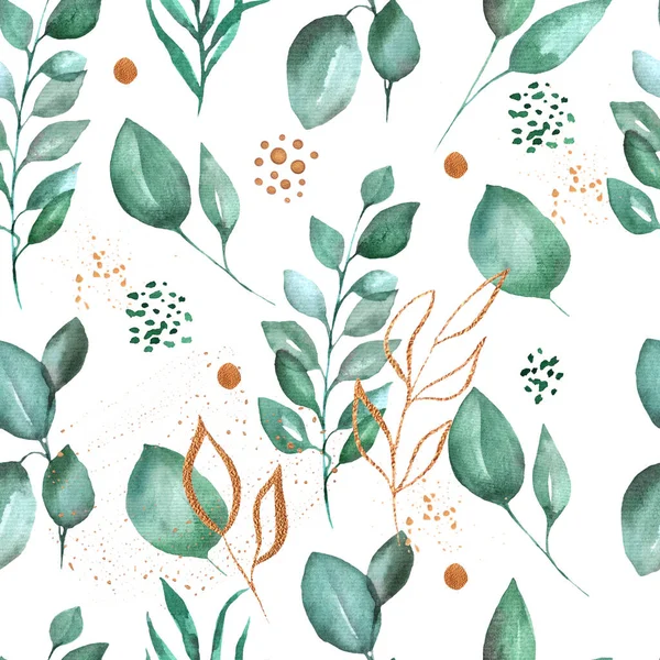 Akvarell ljusa blad sömlösa mönster. Handmålade. Perfekt för fashin-, textil- och bröllopskort, inbjudningar — Stockfoto
