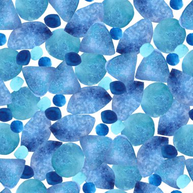 Soyut parlak mavi şekilli, dikişsiz suluboya desen. El boyaması. Tekstil, duvar kağıdı ve kartlar için mükemmel.