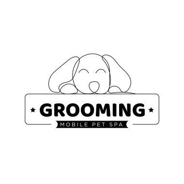 Elle çizilmiş sevimli bir köpek logosu. Çizgi çalışması. Vektör çizimi. Bu resim hayvan yıkama, hayvan bakımı ve hayvan ve köpek bakımıyla ilgili diğer şeyler için iyidir..