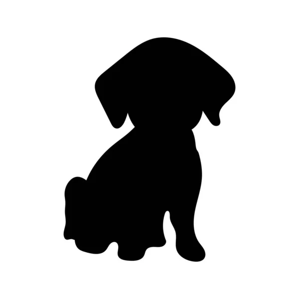 Black Silhouette Image Puppy Sitting Facing Viewer Vector — Stock Vector