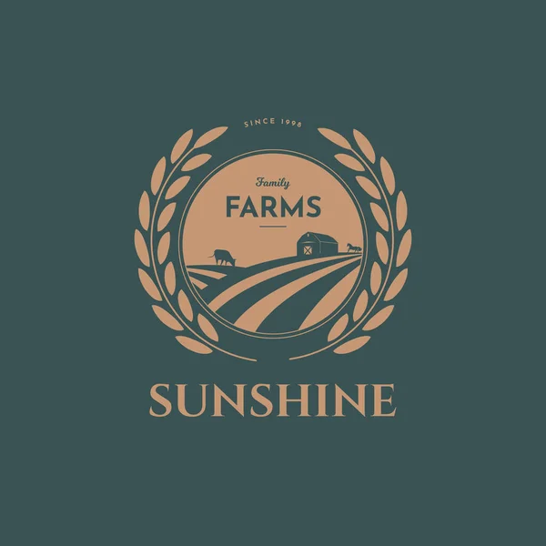 Sunshine family farm - logo design. — Stock Vector