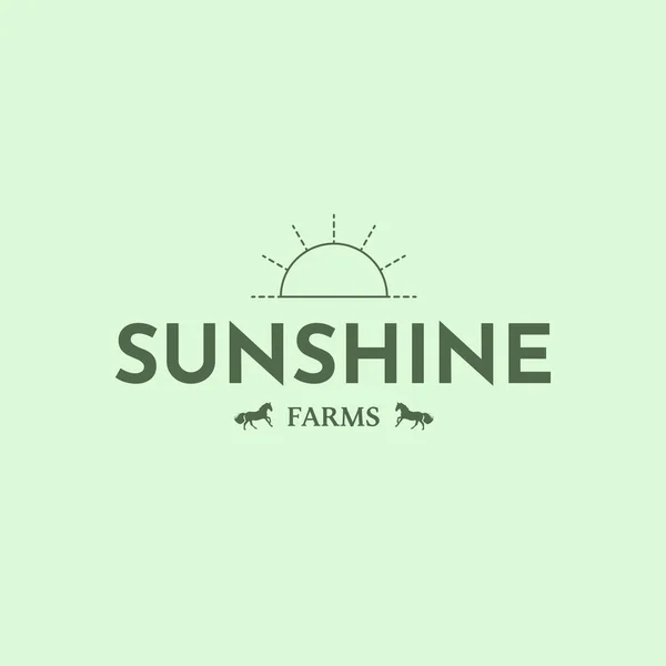 Sunshine farms. Logo template with sun and horses icons. Perfect for family farm. Vector — Stock Vector