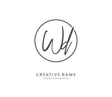 WD ilk harf el yazısı ve imza logosu. Şablon ögesine sahip bir konsept el yazısı logosu.