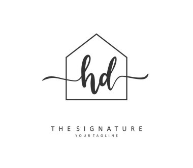 HD ilk harf el yazısı ve imza logosu. Şablon ögesine sahip bir konsept el yazısı logosu.
